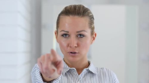 Pointing Toward Camera Woman Portrait in Office