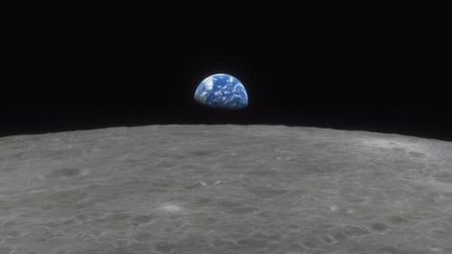 Lunar Program the Spacecraft Flies Over the Surface of the Moon