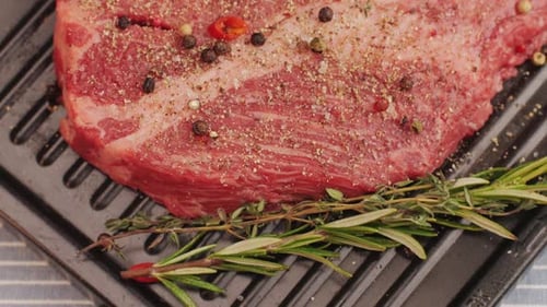 Close Up of Gourmet Uncooked Steak on Grill