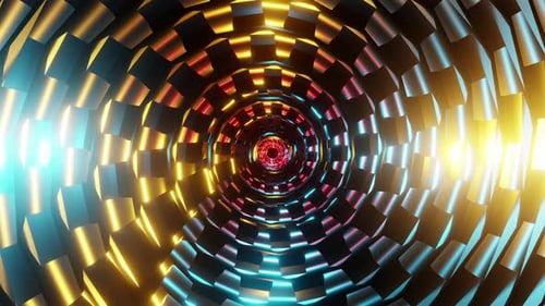 Screwing spiral disc VJ loop like a ribbed snail in cyan and yellow glitter 3D render. Animation