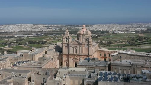 Aerial Shot of St. Paul's Cathedral, in the Medieval City of Mdina, Malta