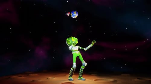 Alien juggles Earth like a soccer player with a ball