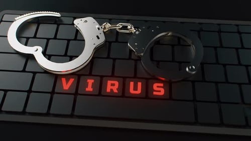 Handcuffs On Keyboard With Virus Text On Keys