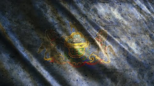 Waving Grunge Pennsylvania State Flag Loop Animation
