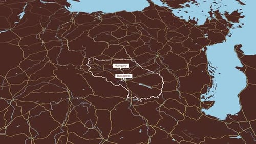 Animated Map Outline of Hungary and Capital Budapest