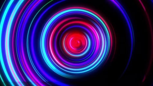 Vibrant Neon Glowing Circles Tunnel Background Animation
