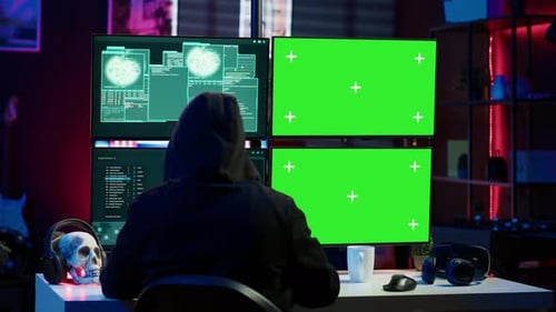 Hacker Using Mockup Monitor Seeing Access Denied Error Message