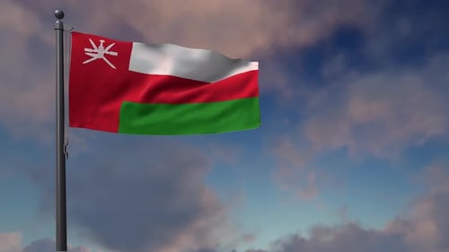 Waving Oman Flag Animation Against Blue Sky