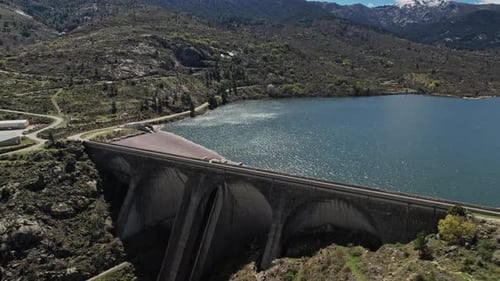 Aerial View of Dam in the Mountains