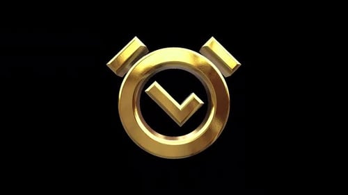 Golden 3D Alarm Clock with Checkmark Icon Rotation