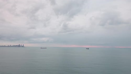 Aerial View of Coast Near to Batumi on Sunset