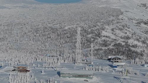 Aerial the Top of the Snowcapped Mountain of Mount After a Snowfall