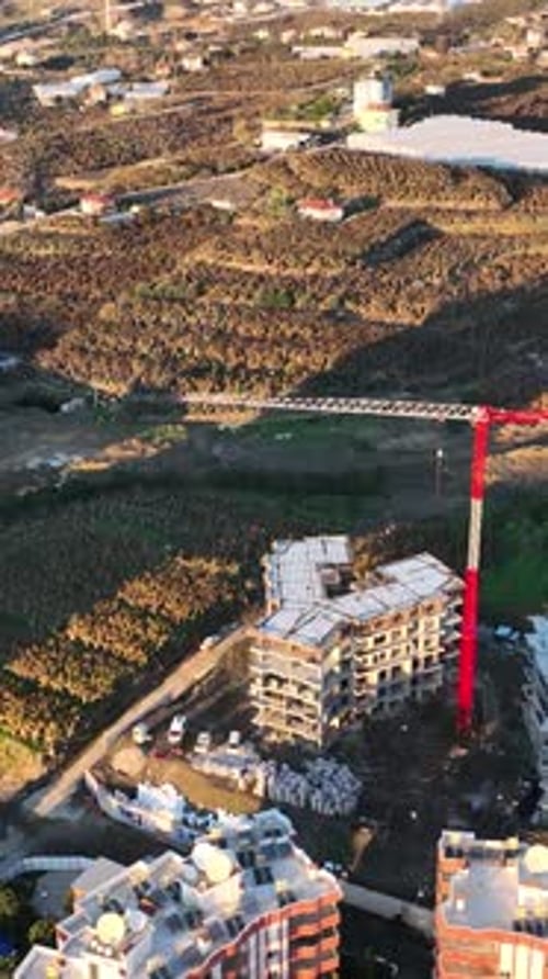 Vertical Video Aerial View Construction Site Work on Site