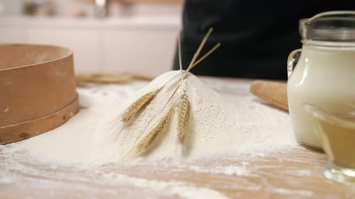 Baking Ingredients Still Life with Flour and Wheat