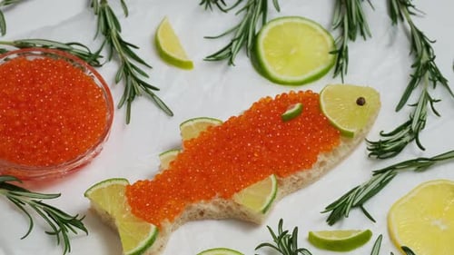 Fish Shaped Sandwich with Caviar and Citrus