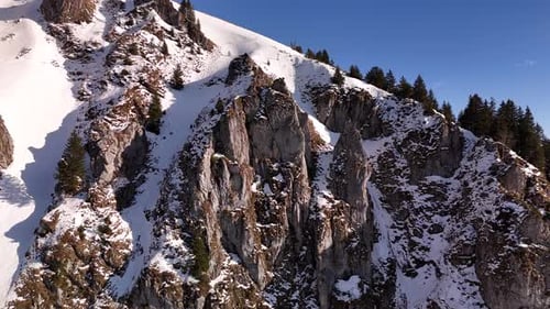 Switzerland highlands mountain landscape aerial drone, Fronalpstock Glarus snow covered