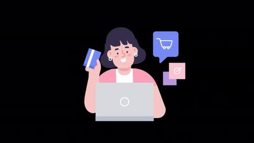 Woman Shopping Online With Debit Bank Card Alpha Channel 4K