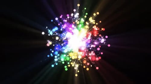 Colorful Glowing Particles Explosion in Dark Space