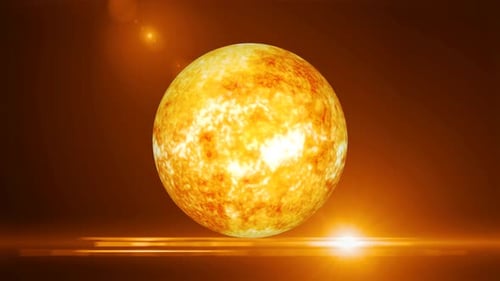 Front view of rotating 3d sun with background, science and technology video concept. Vd 776