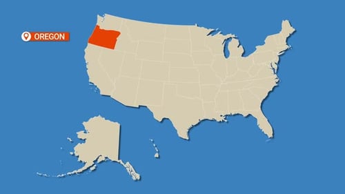 USA Map States Animation with Oregon Highlight Pin