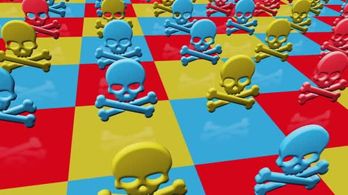 Skull pirates and cyberattack multiple 3d symbol loop seamless