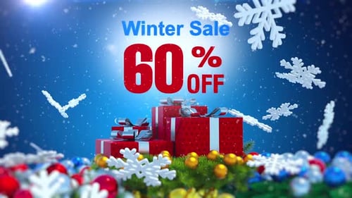 Animated Winter Sale with Festive Christmas Gifts and Falling Snow