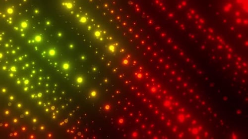Dynamic glowing dots cascading with vibrant color creating energy flow