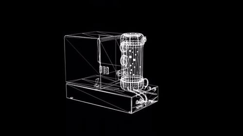 Rotating Retro Sci-Fi Computer Wireframe with Bubbling Tube