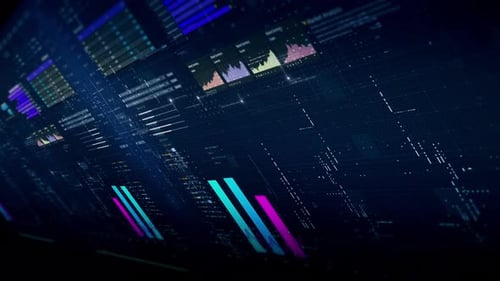 Futuristic Digital Data Interface with Animated Graphs and Charts