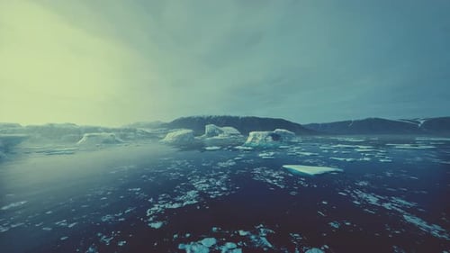 Blue Icebergs of Antarctica with Frozen and Snow Covered Antarctic Scenery