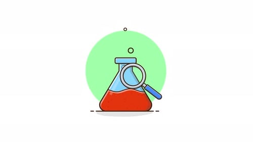 Animated Science Flask with Magnifying Glass Illustration