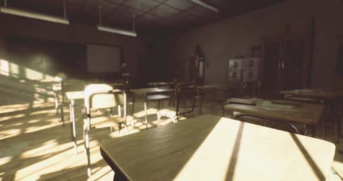 Cinematic Classroom Scene with Dynamic Sunlight and Shadows
