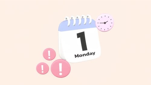 Modern 3D Calendar and Clock Animation with Schedule Reminder Icons