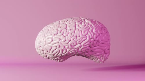 Gesundheit des menschlichen Gehirns neon hellrosa Hintergrund 3D-Animation Kreative Idee Künstliche Intelligenz 4K