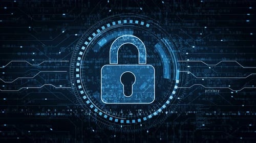 Cybersécurité et protection informatique numérique : concept numérique de boucle de symboles