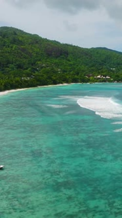 Boats Floating in Turquoise Waters Along the Coast Seychelles Mahe