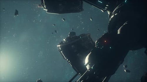 Spaceship in Deep Space Flying Through the Universe