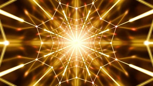 Golden Geometric Light Tunnel Abstract Futuristic Background