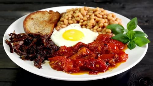 Close Up of Delicious Breakfast Plate with Beans