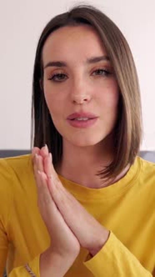 POV Screen Laptop View of Young Pretty Woman Talking on Video Call at Home