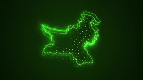 Neon Glowing Outline Map of Pakistan Reveal Animation