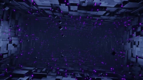 Graphiques animés en boucle fluide représentant un vol dans le tunnel technologique Wormhole