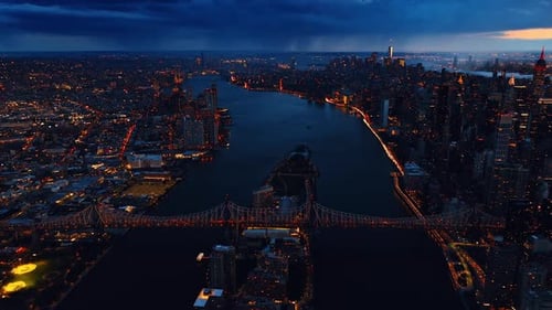 The Queensboro Bridge view from top perspective at night. Beautiful New York