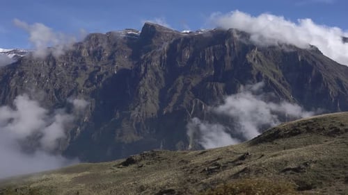 View of the Andean mountains surrounding Machu Picchu while driving, colca canyon, Peru