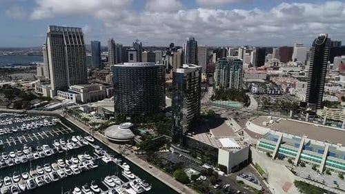 Aerial View San Diego Embarcadero and Convention Center 4k