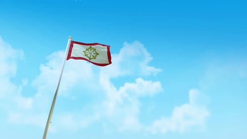 Animation de rendu 3D du drapeau du Sikkim avec formation d'avions de chasse dans un ciel bleu