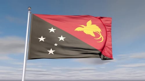 Papua New Guinea National Flag Waving in the Wind