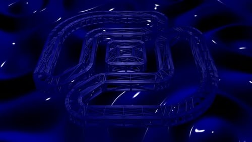 Abstract Blue Wireframe Geometric Tunnel Looping Background