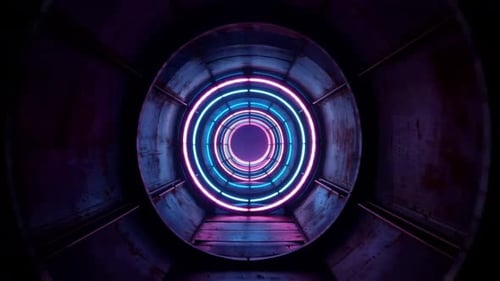 Futuristic Neon Glowing Rings Tunnel Loop Background