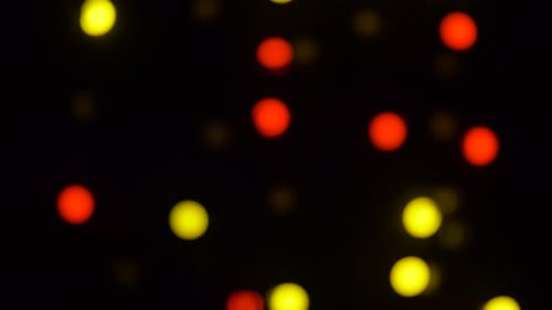 Christmas, Holidays And Illumination Concept - Close Up Of Electric Garland Lights In Dark Room